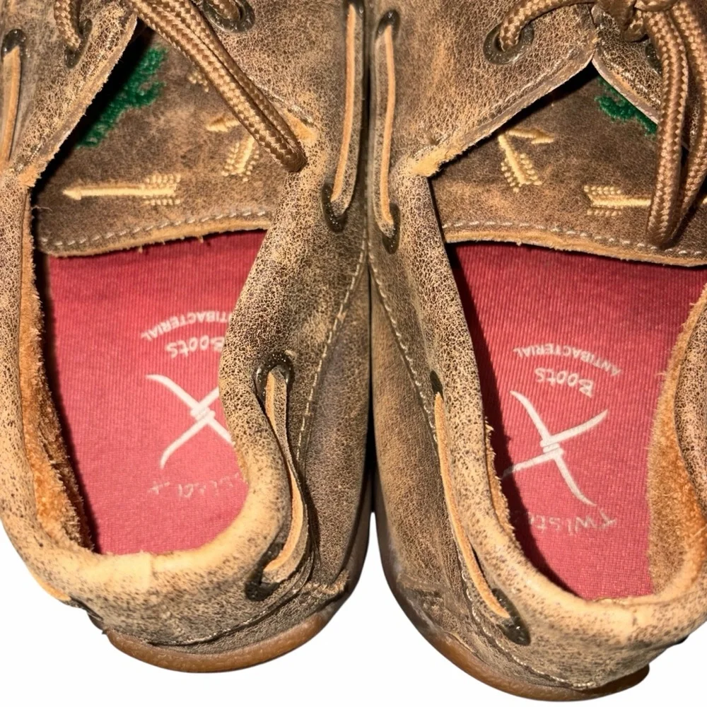 Twisted X Boy’s Brown Distressed Leather Cactus Short Moc Moccasins Loafers 3